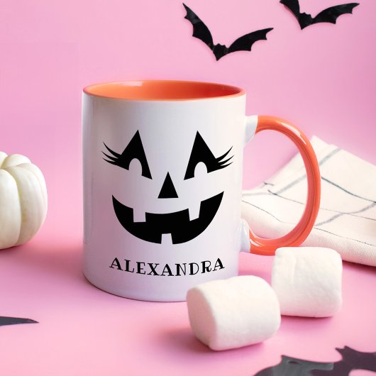 Mug Visage de citrouille à cils mignons pour Halloween