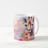 Mug Visage de Giraffe mignonne aux fleurs roses (Devant droit)