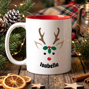 Mug Visage de Renne Mignon Noël Personnalisé
