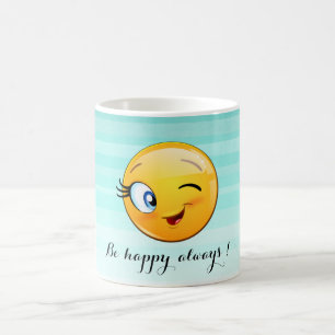 Mug Visage d'Emoji clin d'œil adorable - Soyez heureux