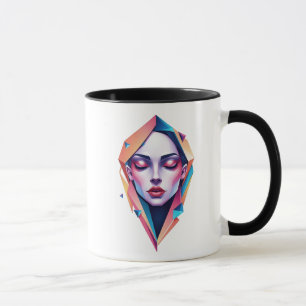 Mug  Visage d'une femme aux traits géométriques.
