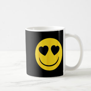 Mug Visage Jaune de Sourire Rétro aux Yeux de Cœur Émo