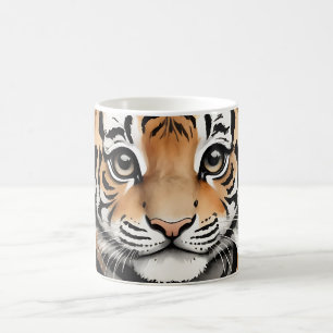 Mug Visage minimaliste de tigre de bébé en encre et aq