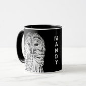 Mug Visage noir et blanc de hibou barré (Devant gauche)
