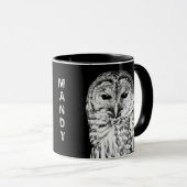 Mug Visage noir et blanc de hibou barré (Devant droit)