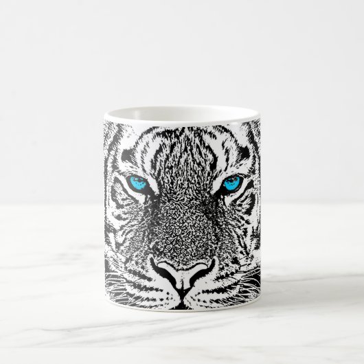 Mug Visage sauvage de tigre d'yeux bleus noirs et (Centre)