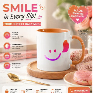 Mug Visage Souriant Happe avec Cœur – Vibes Minimes de
