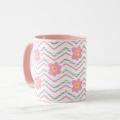 Mug Visage souriant mignon sur Motif Chevron rose (Devant gauche)