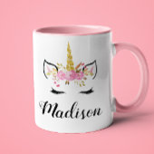 Mug Visage Unicorne avec cils Nom personnalisé