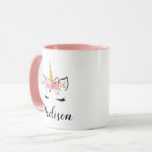Mug Visage Unicorne avec cils Nom personnalisé (Devant gauche)