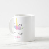 Mug Visage Unicorne floral personnalisé (Devant gauche)