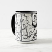 Mug Visages dessin au trait gris foncé (Devant gauche)