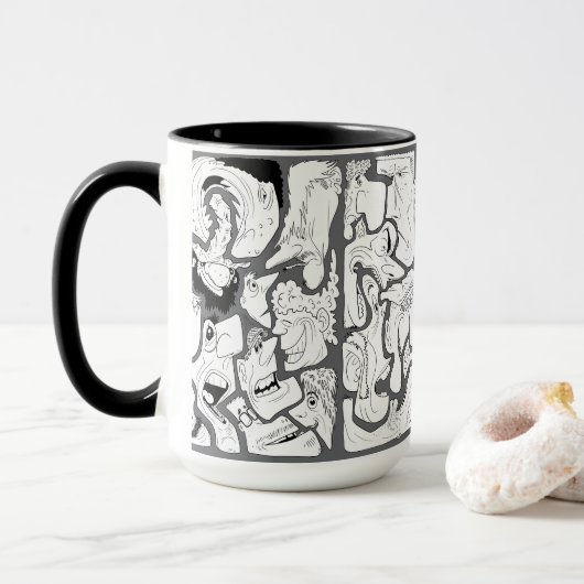 Mug Visages dessin au trait gris foncé (Avec donut)