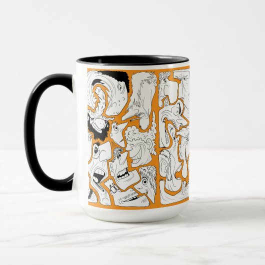 Mug Visages dessin linéaire orange (Gauche)