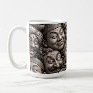 Mug Visages en Bois Sculpté Motif Bohème Vintage