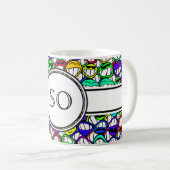 Mug visages souriants cool + monogramme (Devant droit)