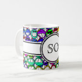 Mug visages souriants cool + monogramme (Devant gauche)