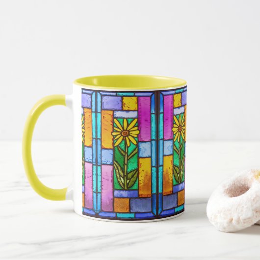 Mug Vitrail Jaune marguerite (Avec donut)