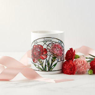 Mug Vitraux Fleur de Naissance Janvier Œillet Nom