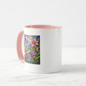 Mug Vitraux Fleurs de Lys et Libellules Rose (Devant gauche)