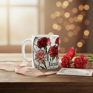 Mug Vitre Art Nouveau Fleur de Naissance Janvier Œille