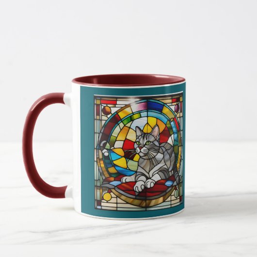 Mug Vitreaux Chat Gris Mignon (Gauche)
