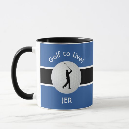 Mug Vivez à Golf Ball Golfeur Figure Bleu Noir Blanc (Gauche)