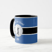 Mug Vivez à Golf Ball Golfeur Figure Bleu Noir Blanc (Devant gauche)