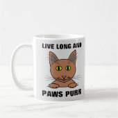 Mug Vivez Longtemps et les Pattes Ronnent Chat Drôle (Gauche)
