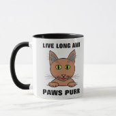 Mug Vivez Longtemps et les Pattes Ronnent Chat Drôle (Gauche)