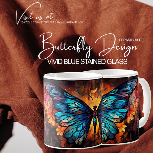 Mug Vivid Design Papillon en verre coloré bleu