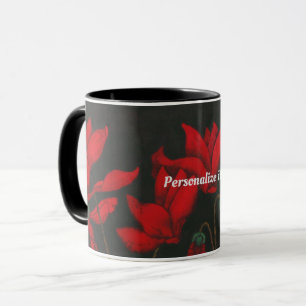 Mug Vivid red cyclamen on a dark background