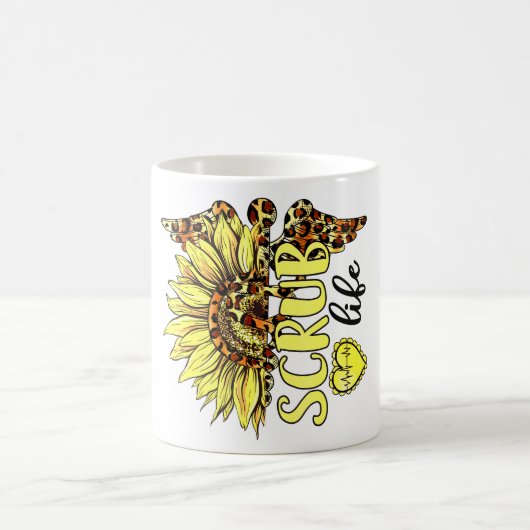 Mug Vivre La Vie Scrub Infirmière Tournesol Léopard Nu (Centre)