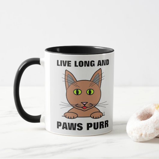 Mug Vivre Longue et des pattes Purer Chat Drôle (Avec donut)