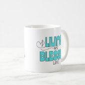 Mug Vivre ma vie bénite Turquoise bleu (Devant droit)