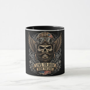 Mug Vivre pour rouler Crâne barbu motard