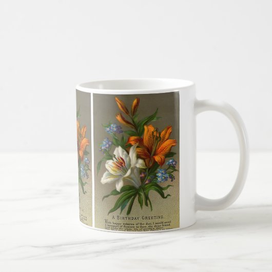 Mug Voeux d'anniversaire vintages avec Lily Flowers (Droite)
