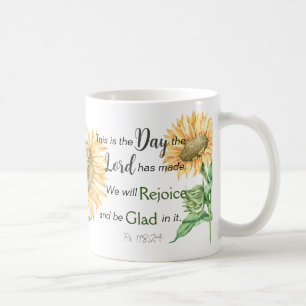 Mug Voici le Jour de la Bible Verse tournesol monogram
