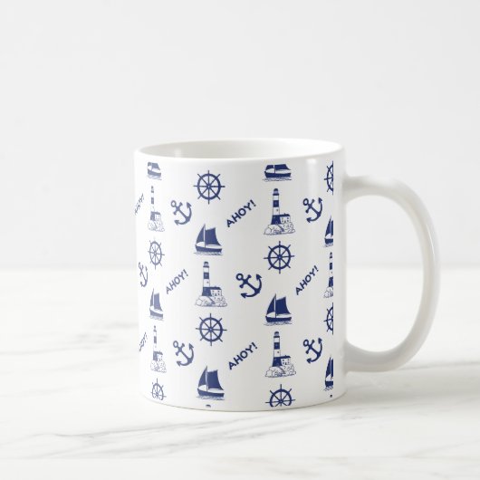 Mug Voile Illustration Rpt Motif Marine Bleu+Blanc (Droite)