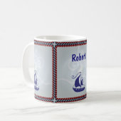 Mug Voilier avec cadre de corde Texte personnalisé (Devant gauche)