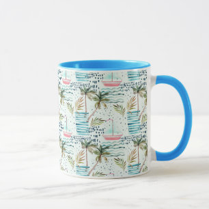 Mug Voilier d'aquarelle avec le motif de palmier