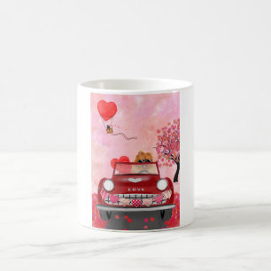 Mug Voiture avec chien Pomeranian et coeurs pour la Sa
