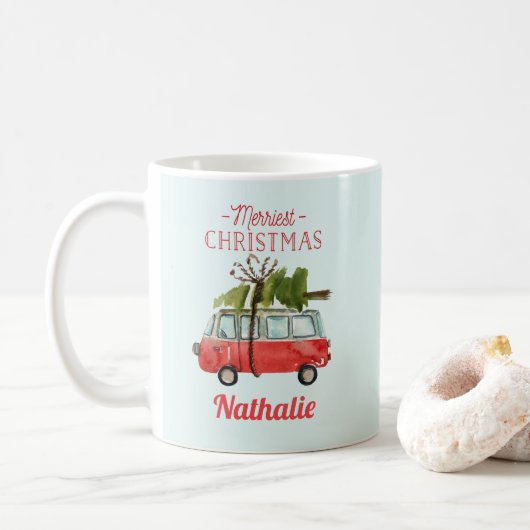 Mug voiture d'aquarelle de noël la plus joyeuse (Avec donut)