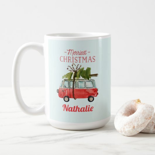 Mug voiture d'aquarelle de noël la plus joyeuse (Avec donut)