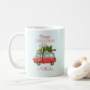 Mug voiture d'aquarelle de noël la plus joyeuse