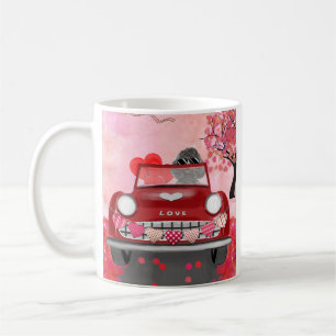 Mug Voiture de chien de caniche avec les coeurs Saint-