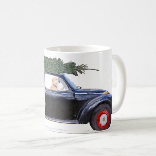 Mug Voiture de Noël avec chien (Devant droit)