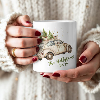 Mug Voiture de Noël Vintage Cosy Personnalisée Famille
