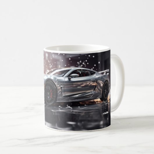Mug Voiture de sport rapide argentée en dérive (Devant droit)