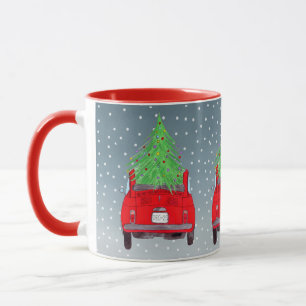 Mug "Voiture Fiat 500 avec Aquarelle de sapin de Noël